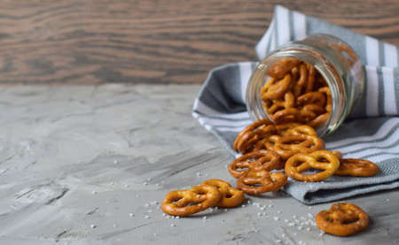 delicious bagels with salt for a snack to alcohol fell out of the jarの写真素材