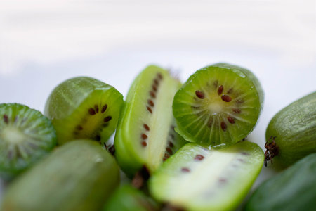 Actinidia or mini kiwi. macro. selective focusing. empty space for textの写真素材