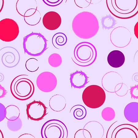 circles spiral rings with an uneven outline of purple, purple pink on a light purple background. seamless patternのイラスト素材