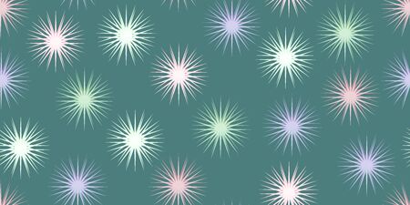 seamless pattern. pink blue green and yellow snowflakes on emerald backgroundのイラスト素材
