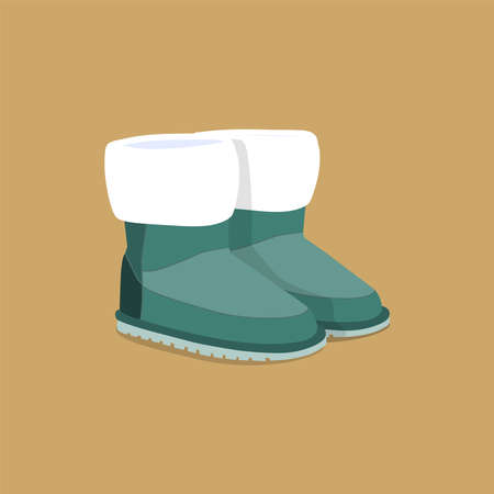 a pair of winter warm boots with white fur inside and outside. isolateのイラスト素材