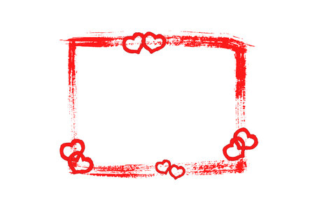 red frame drawn by a brush with pairs of red hearts on a white background. templateのイラスト素材
