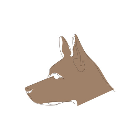 hand-drawn outline of the dog's head in profile in one solid line against the background of the head in brown on a white backgroundのイラスト素材