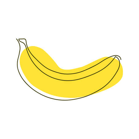 one banana drawn with a solid line on a yellow spot background on a white backgroundのイラスト素材