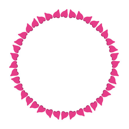 round frame of identical pink hearts on a white backgroundのイラスト素材