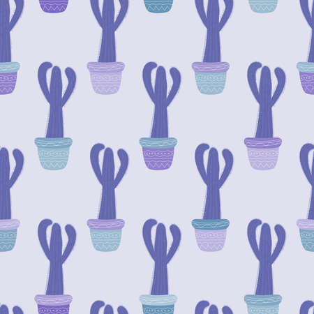 seamless pattern cacti cereus of very peri color in pots with ethnic white pattern. color of the year 2022のイラスト素材