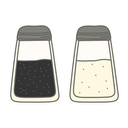 glass salt and pepper shaker with gray lids drawn in doodle style on a white backgroundのイラスト素材