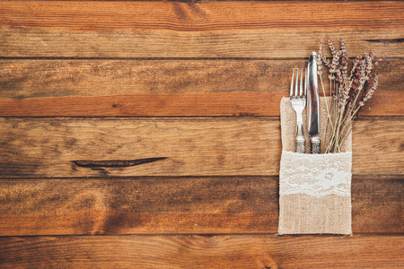 Table settings with dried lavender. Holiday backgroundの写真素材