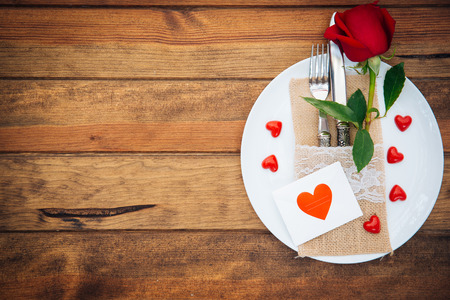 Romantic table settings with roseの写真素材