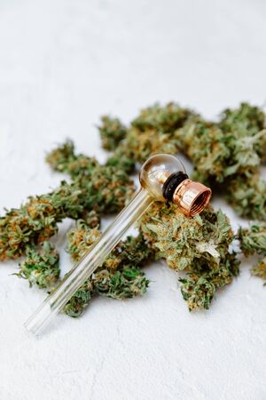 Cannabis dried plant, marijuana on white backgroundの写真素材
