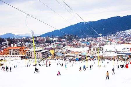 Bakuriani mountain resort view with ski lifts and slops, Georgiaのeditorial素材