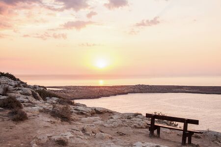 Sunrise with sea view from the top of Cape Greco in Aiya Napa, Cyprusの写真素材