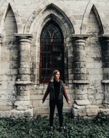 old historical temple fortress building church dilapidated middle ages building gothic styleの写真素材