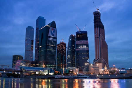 Business area Moscow City at night. のeditorial素材