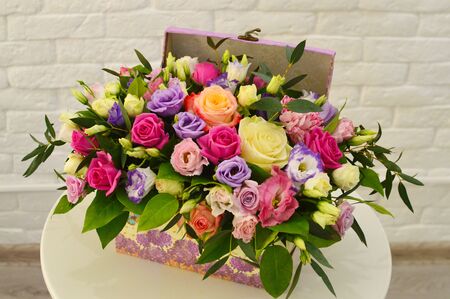 bouquet of flowers in a boxの写真素材
