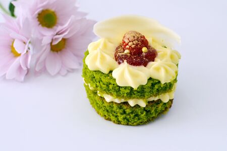 card with cake and flowersの写真素材