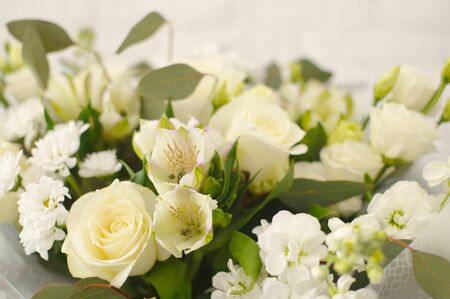 spring field bouquet of flowers on white backgroundの写真素材