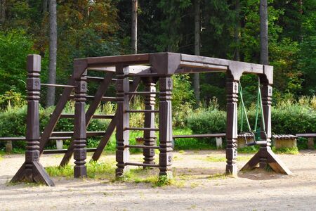 Safe beautiful natural playground for children in the forest.の写真素材