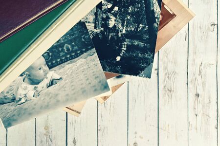 Antique vintage album for photo cards. The memory of distant infancy.の写真素材