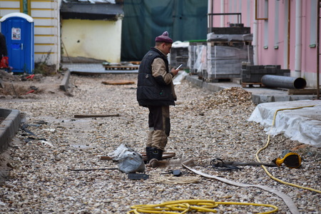 Worker builder. Construction of the road site.のeditorial素材