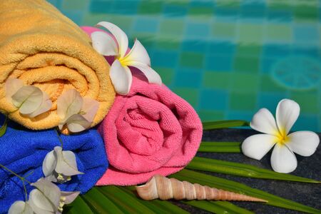 Relaxing treatments. Vacation and travel concept at sea. Pool at the luxury hotel.の写真素材