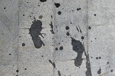 The wet footprints on the tile. Place around the pool.の写真素材