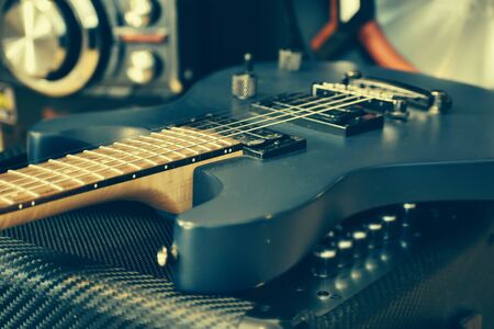Electric guitar Wallpaper. Blur. Background music. Lessons of guitar playing. String melody. the strings of a musical instrumentの写真素材
