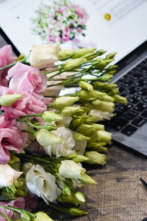 Online catalog of flowers. Internet flower shop. Selling floral products.の写真素材