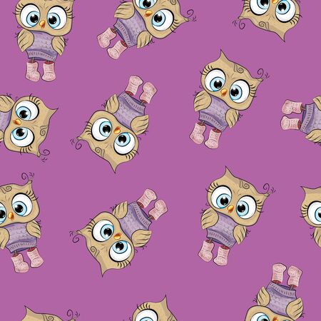 owl cute pattern background. funny baby texture animalの写真素材