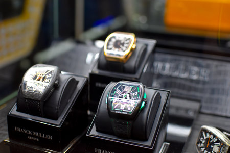 The largest international forum on cryptocurrency and blockchain. Swiss expensive watches. Luxury Swiss watch brand Franck Mullerのeditorial素材