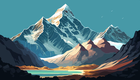 mountain peak Everest. The highest mountain in the world. National Park, Nepal. vector illustration.のイラスト素材