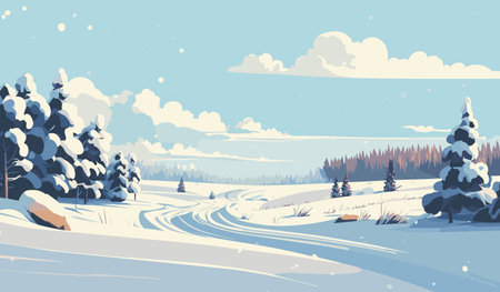 Winter landscape with pines and snowdrifts. vector illustration.のイラスト素材