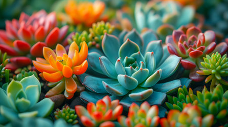 Colorful Succulent plants in the garden. Selective focus.の素材