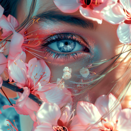 Beautiful young woman with spring flowers. Beauty, fashion. Spring.の素材