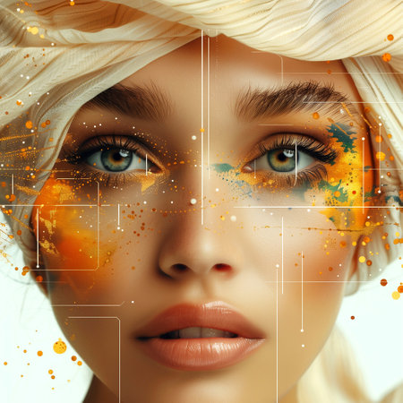 Portrait of a beautiful young woman with green eyes and turbanの素材