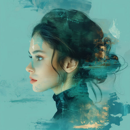 Portrait of a beautiful young woman with long hair and blue eyesの素材