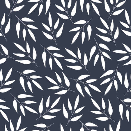 Seamless floral pattern. White plants on a dark background. Perfect for fabric design, wallpaper, cover art, gift packaging.のイラスト素材