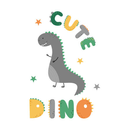 A card with a cute dinosaur. Poster for children. Vector illustrationのイラスト素材