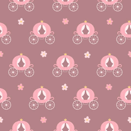 Seamless pattern with a princess carriage. Vector illustration for background, printing on fabric, wallpaper, wrapping paperのイラスト素材