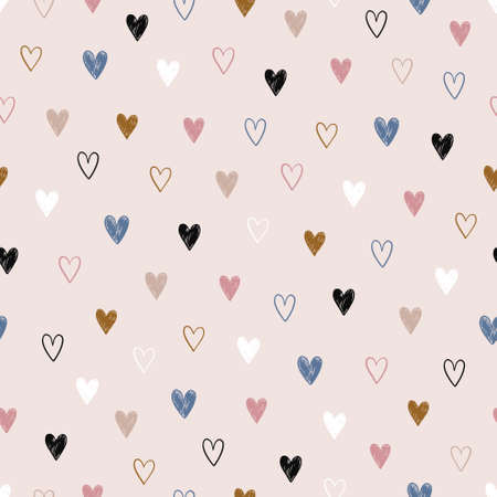 Seamless pattern with cute hand-drawn hearts. Vector illustration for printing on fabric, wallpaper,...