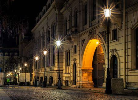 Old Town on a late fall night,  Bucharest historical center by night, streetのeditorial素材