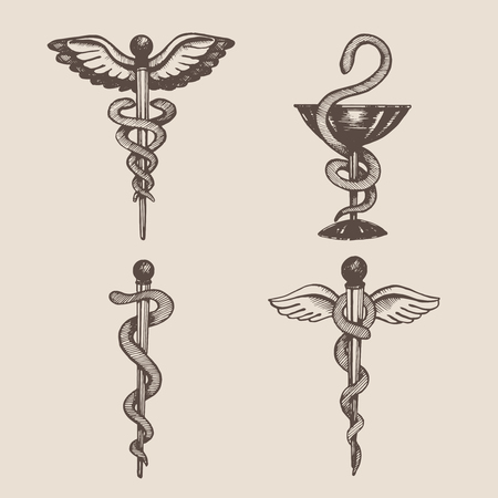 Hand drawn Caduceus. Vector.のイラスト素材