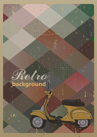 Abstract retro geometric background with a scooter. Vector Illustrationのイラスト素材