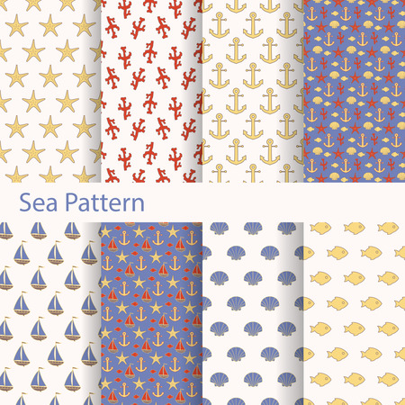 Set of sea and nautical seamless patterns for printing onto fabric and paper. Vectorのイラスト素材