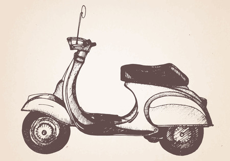 Hand drawn retro scooter. Vector.のイラスト素材