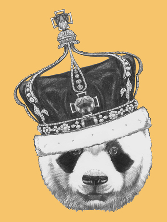 Hand drawn portrait of Panda with crown. Vectorのイラスト素材