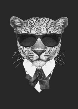 Portrait of Leopard in suit. Hand drawn illustration. Vectorのイラスト素材