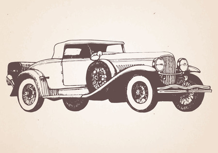 Hand-drawn retro car. Vector.のイラスト素材