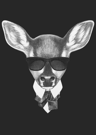 Portrait of Fawn in suit. Hand drawn illustration.の写真素材