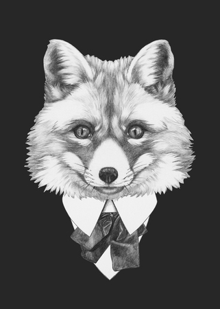 Portrait of Fox in suit. Hand drawn illustration.の写真素材